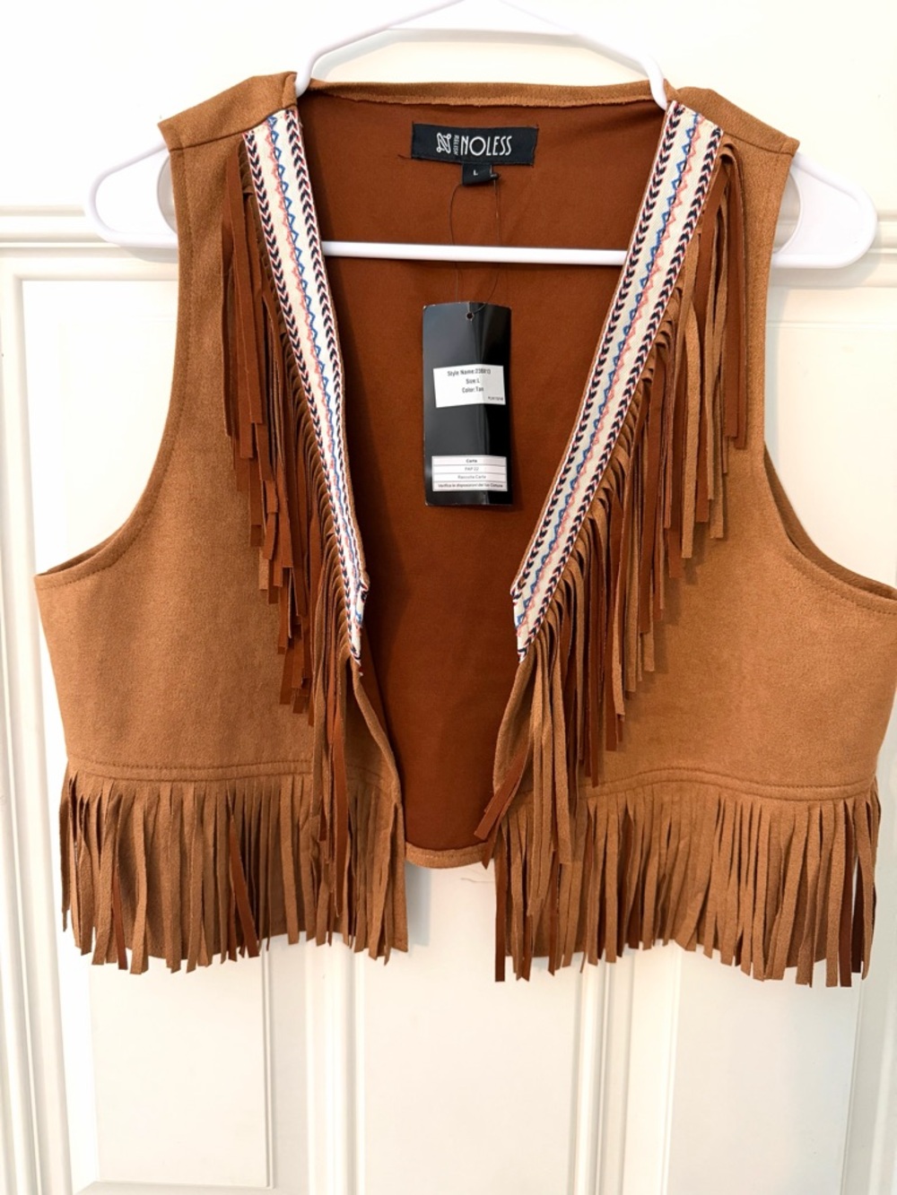 Sleeveless Fringe Suede Vest in Cognac